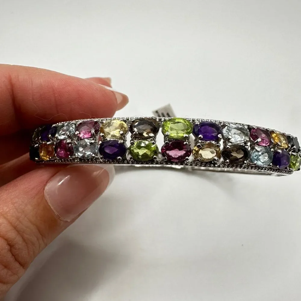 NWT Multi-gemstone and stainless steel hinged bangle/ bracelet!‎